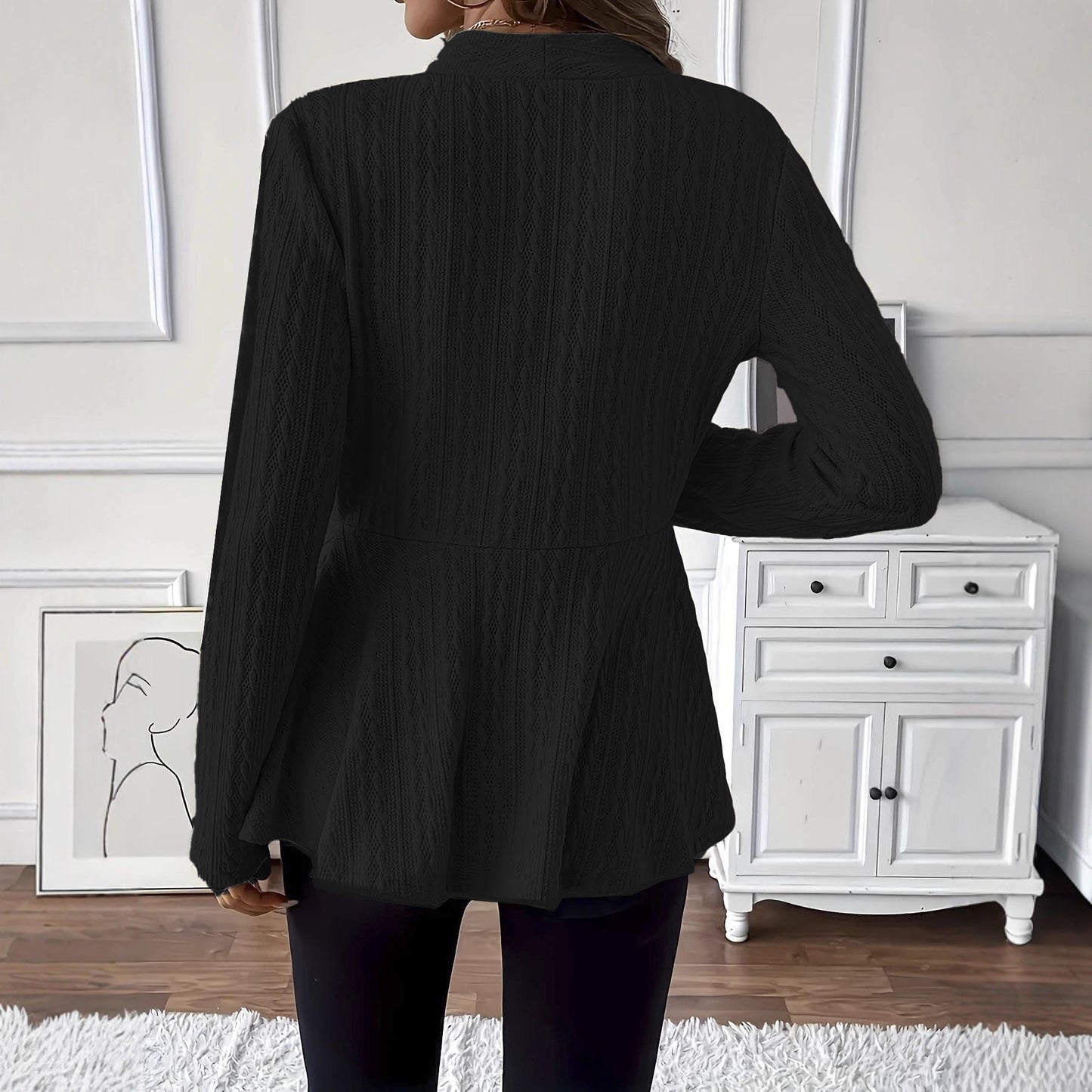 Enfärgad En-Knapp Stickad Cardigan