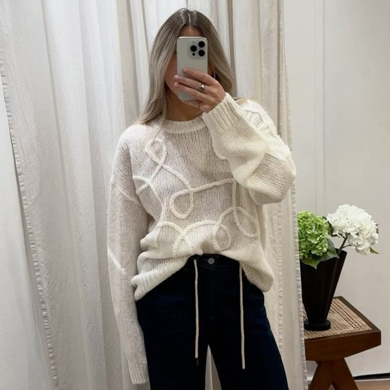 Enfärgad Rund Hals Pullover - Långa Ärmar