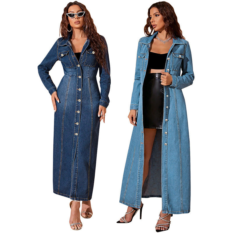 Denim Knapp Cardigan Jacka Klänning