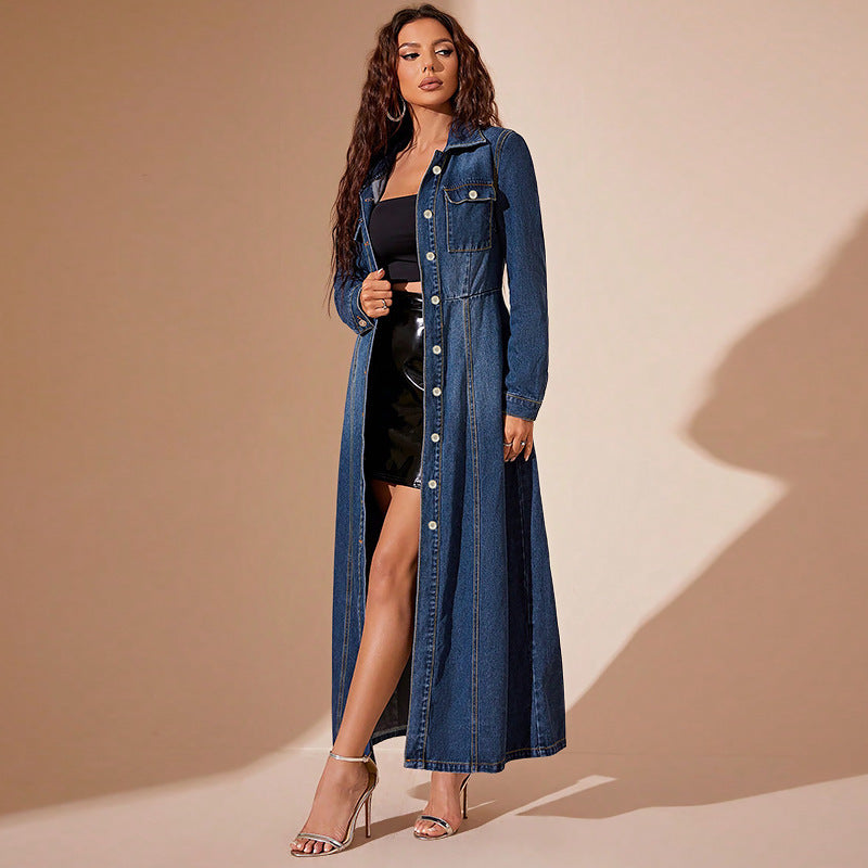 Denim Knapp Cardigan Jacka Klänning
