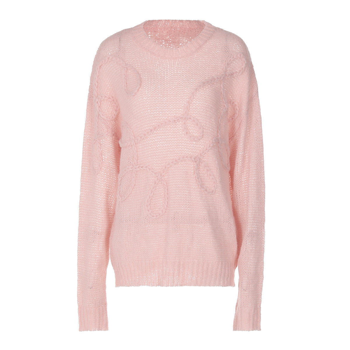 Enfärgad Rund Hals Pullover - Långa Ärmar