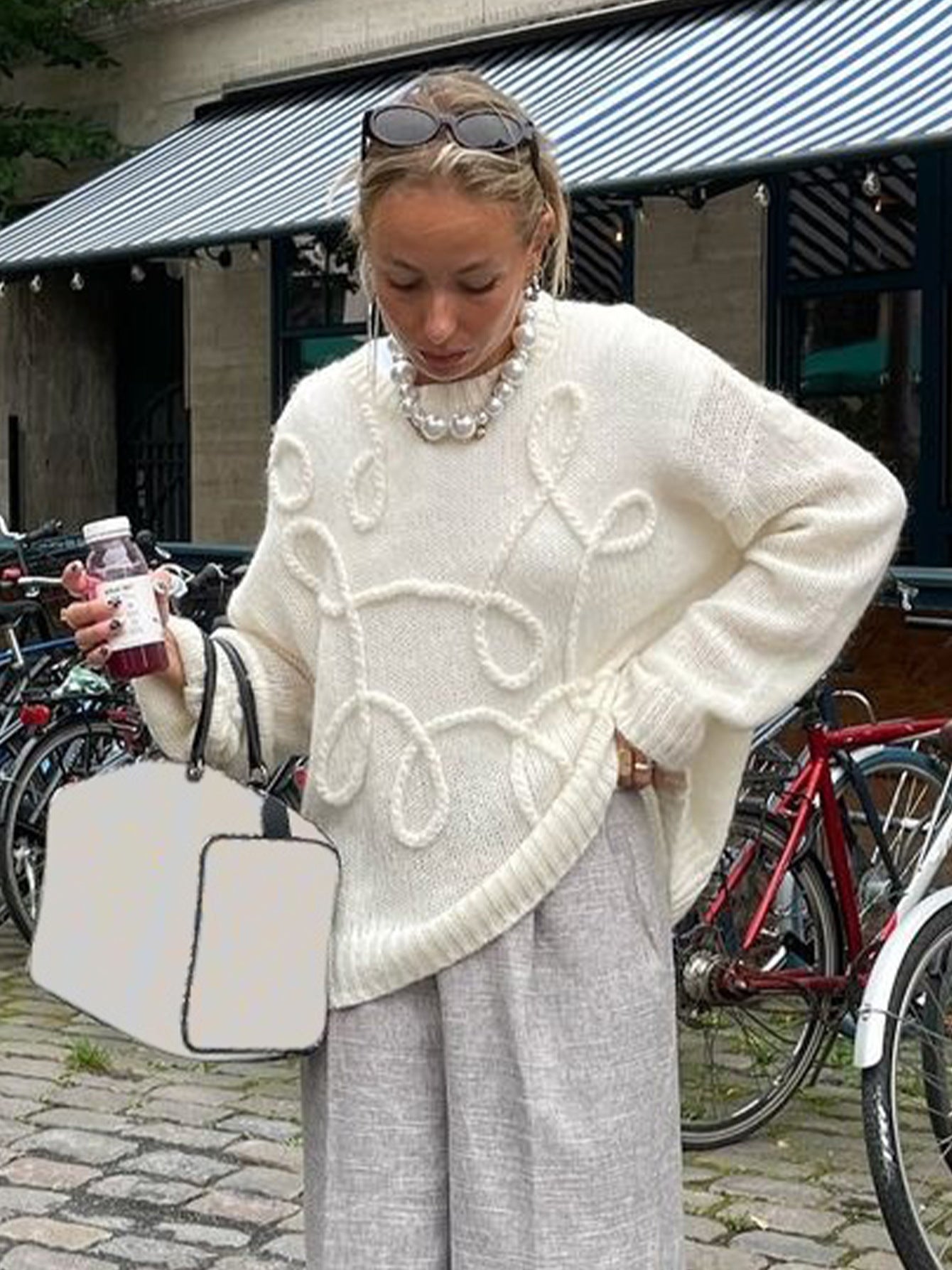 Enfärgad Rund Hals Pullover - Långa Ärmar