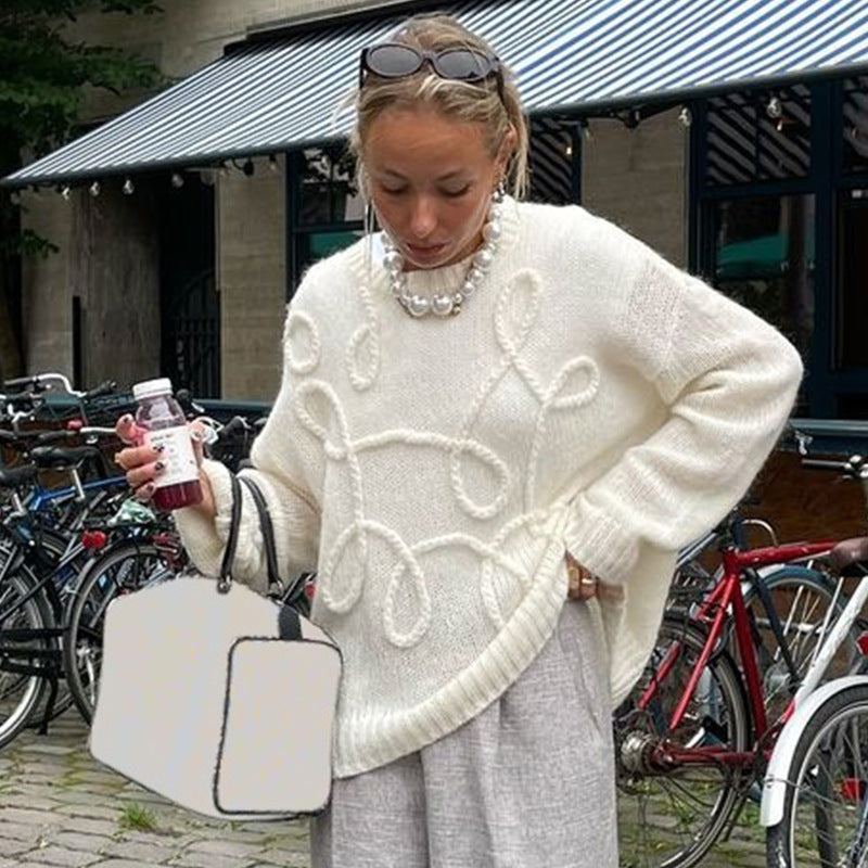 Enfärgad Rund Hals Pullover - Långa Ärmar