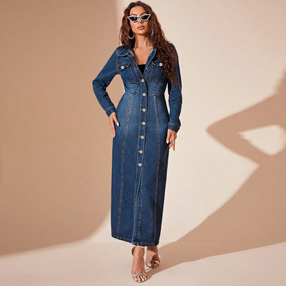 Denim Knapp Cardigan Jacka Klänning