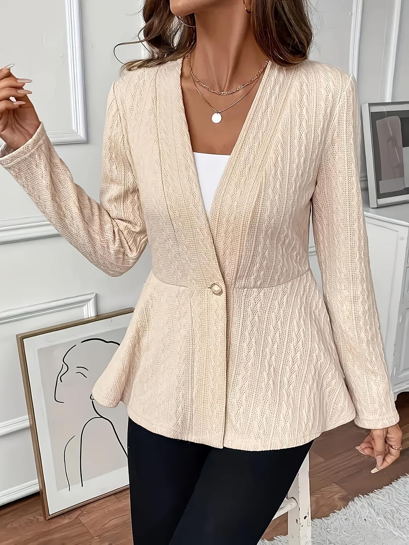 Enfärgad En-Knapp Stickad Cardigan