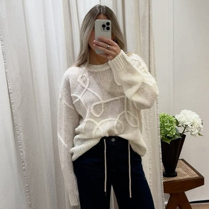 Enfärgad Rund Hals Pullover - Långa Ärmar