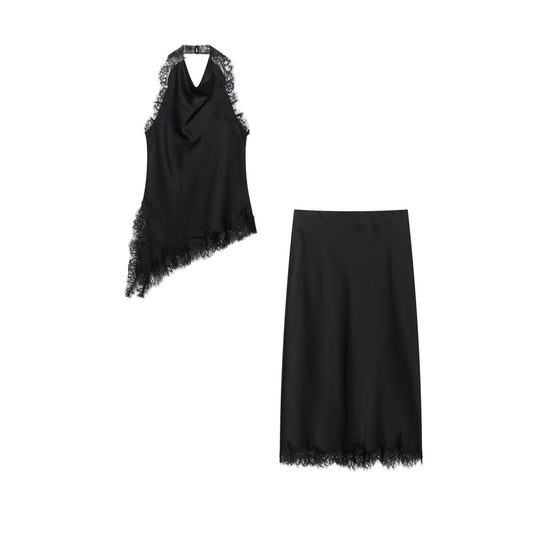Krage Spets Topp - Silke Satin Kjol