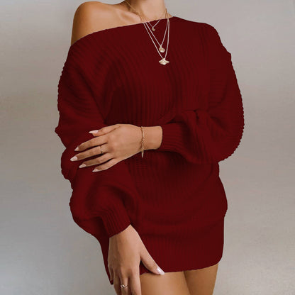 Off-Shoulder Tröj Klänning - Lykta Ärmar