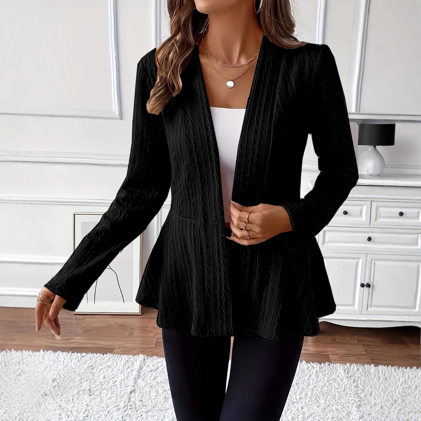 Enfärgad En-Knapp Stickad Cardigan
