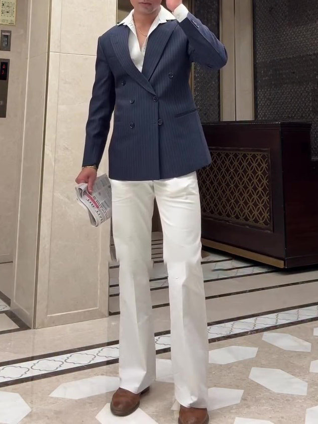 Klassisk Randig Blazer - Dubbelknäppt