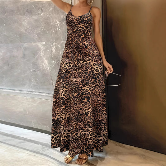 Casual Leopard Klänning - Lös Ärmlös