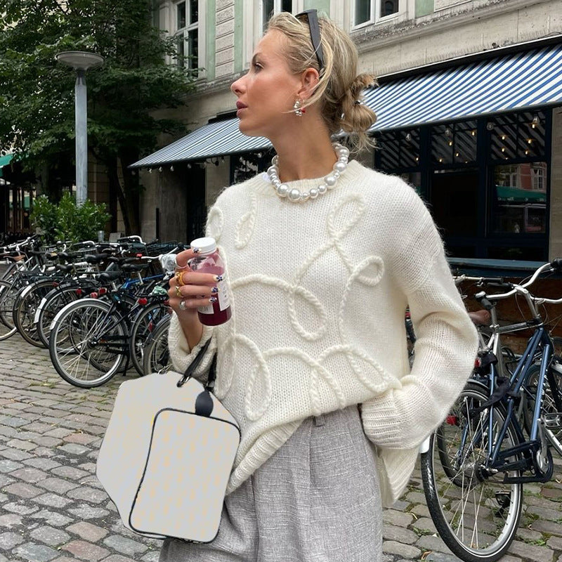 Enfärgad Rund Hals Pullover - Långa Ärmar