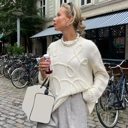 Enfärgad Rund Hals Pullover - Långa Ärmar