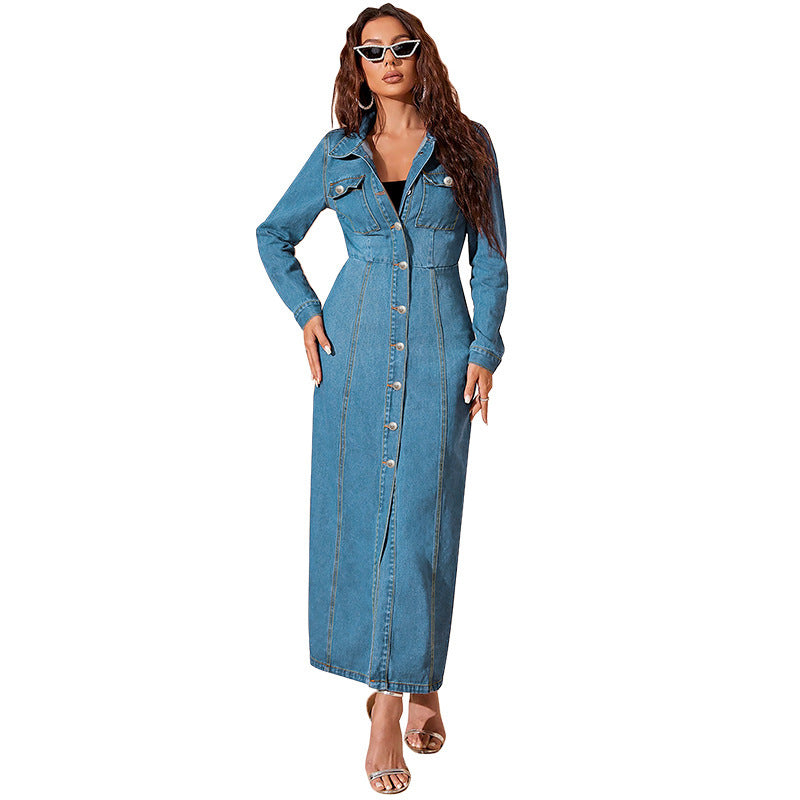 Denim Knapp Cardigan Jacka Klänning