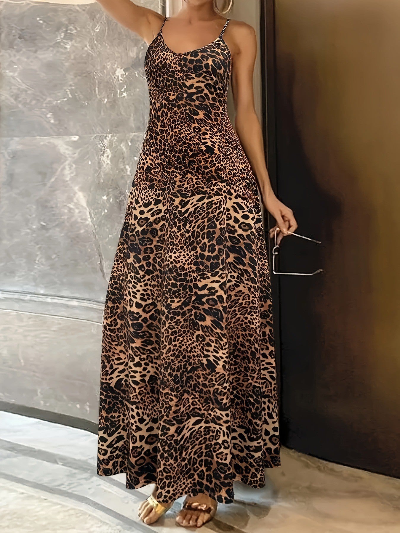 Casual Leopard Klänning - Lös Ärmlös