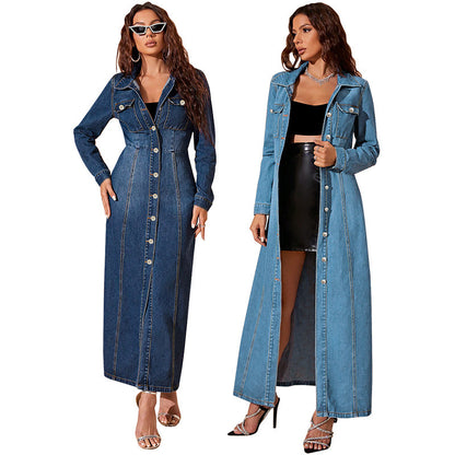 Denim Knapp Cardigan Jacka Klänning