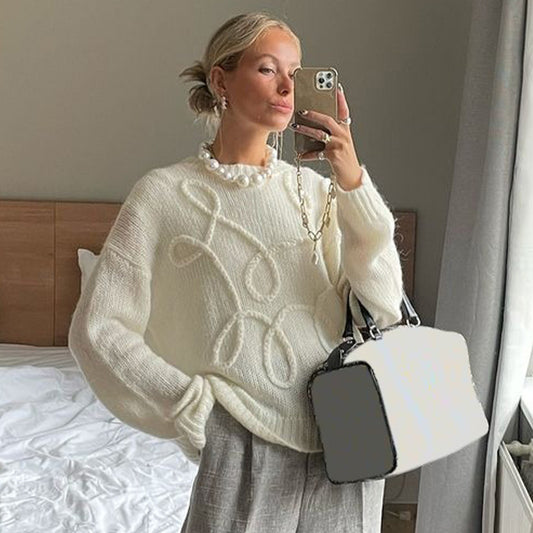 Enfärgad Rund Hals Pullover - Långa Ärmar