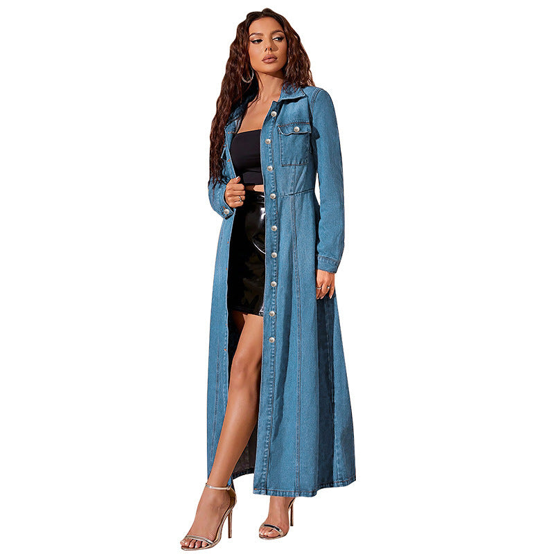 Denim Knapp Cardigan Jacka Klänning
