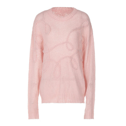 Enfärgad Rund Hals Pullover - Långa Ärmar