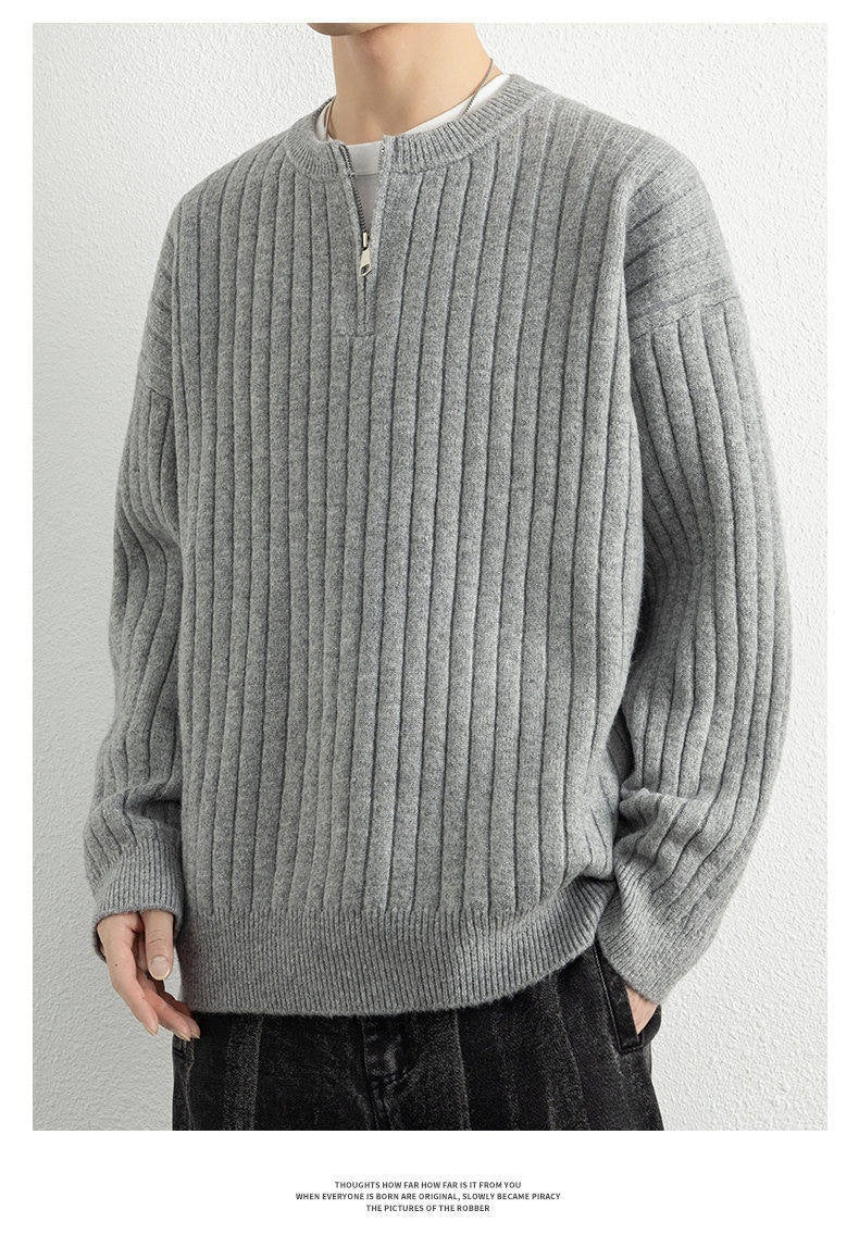 Halvzip Tröja - Lös Textur Stickad