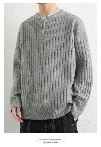 Halvzip Tröja - Lös Textur Stickad
