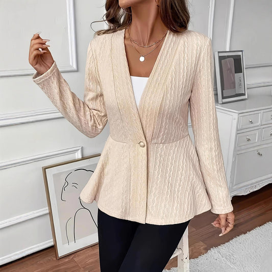 Enfärgad En-Knapp Stickad Cardigan